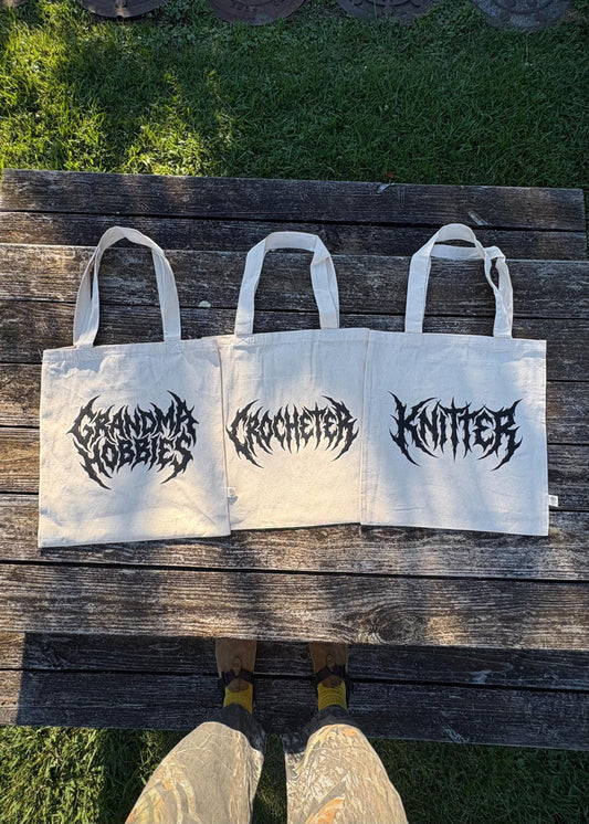 Crocheter Metal Font Tote Bag