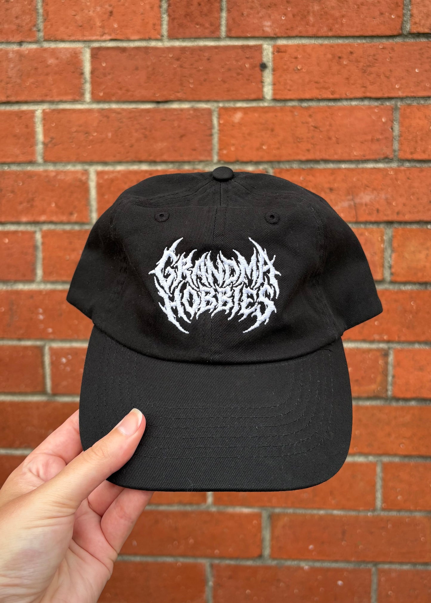 Grandma Hobbies Metal Font Dad Hat