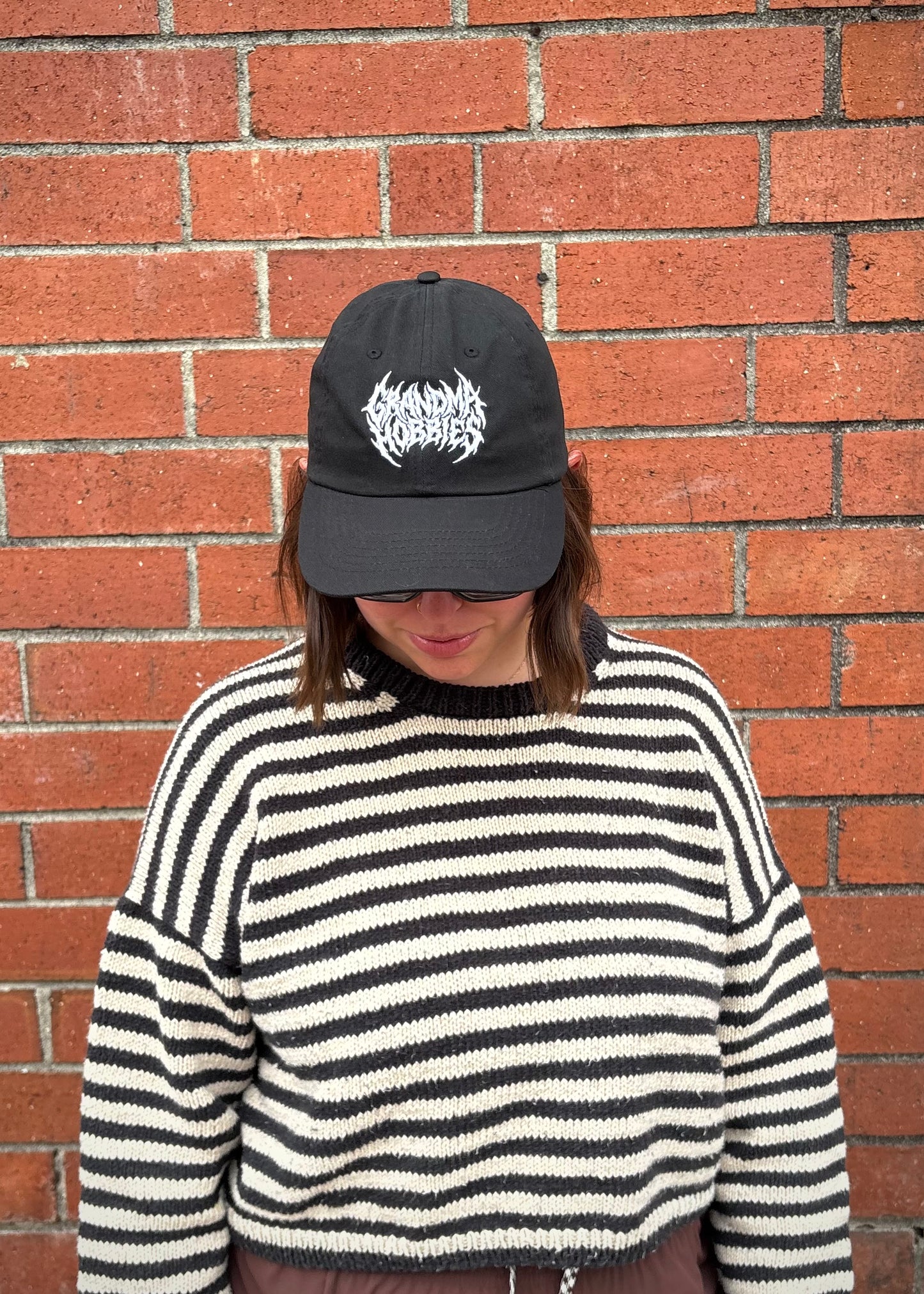 Grandma Hobbies Metal Font Dad Hat