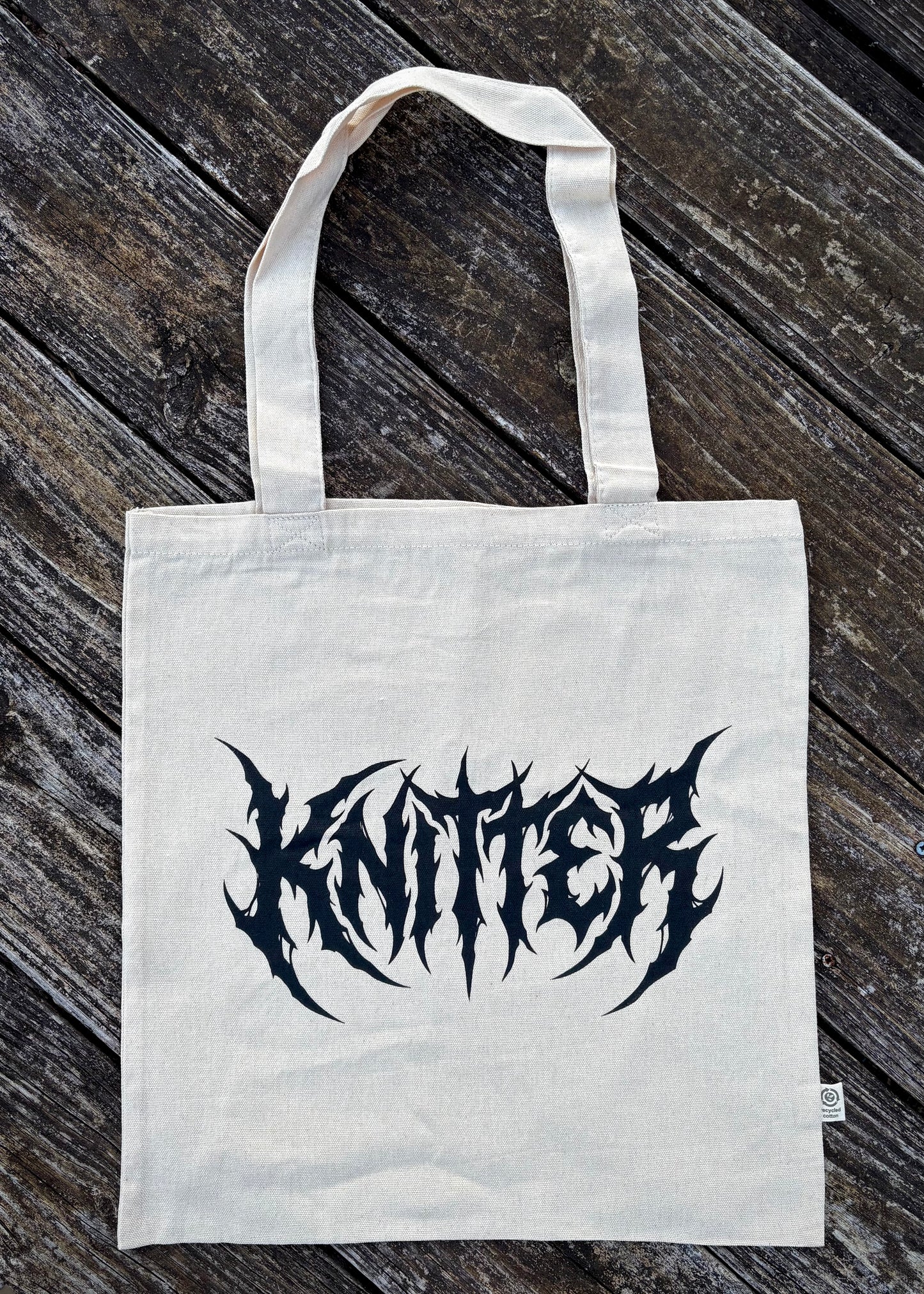 Knitter Metal Font Tote Bag