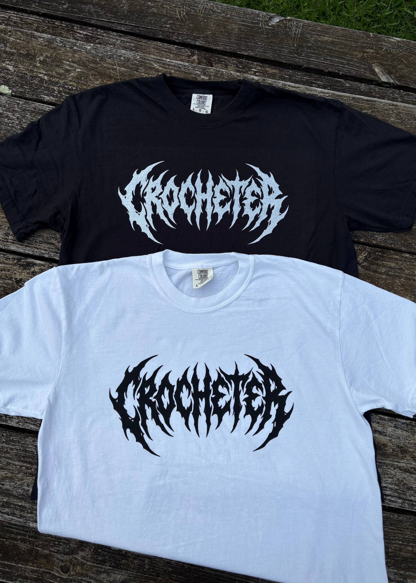 Crocheter Metal Font Shirt