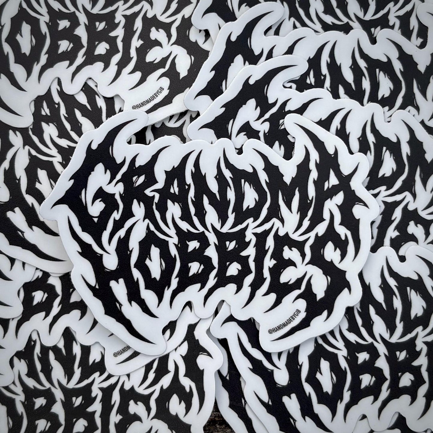 Grandma Hobbies Metal Font Sticker