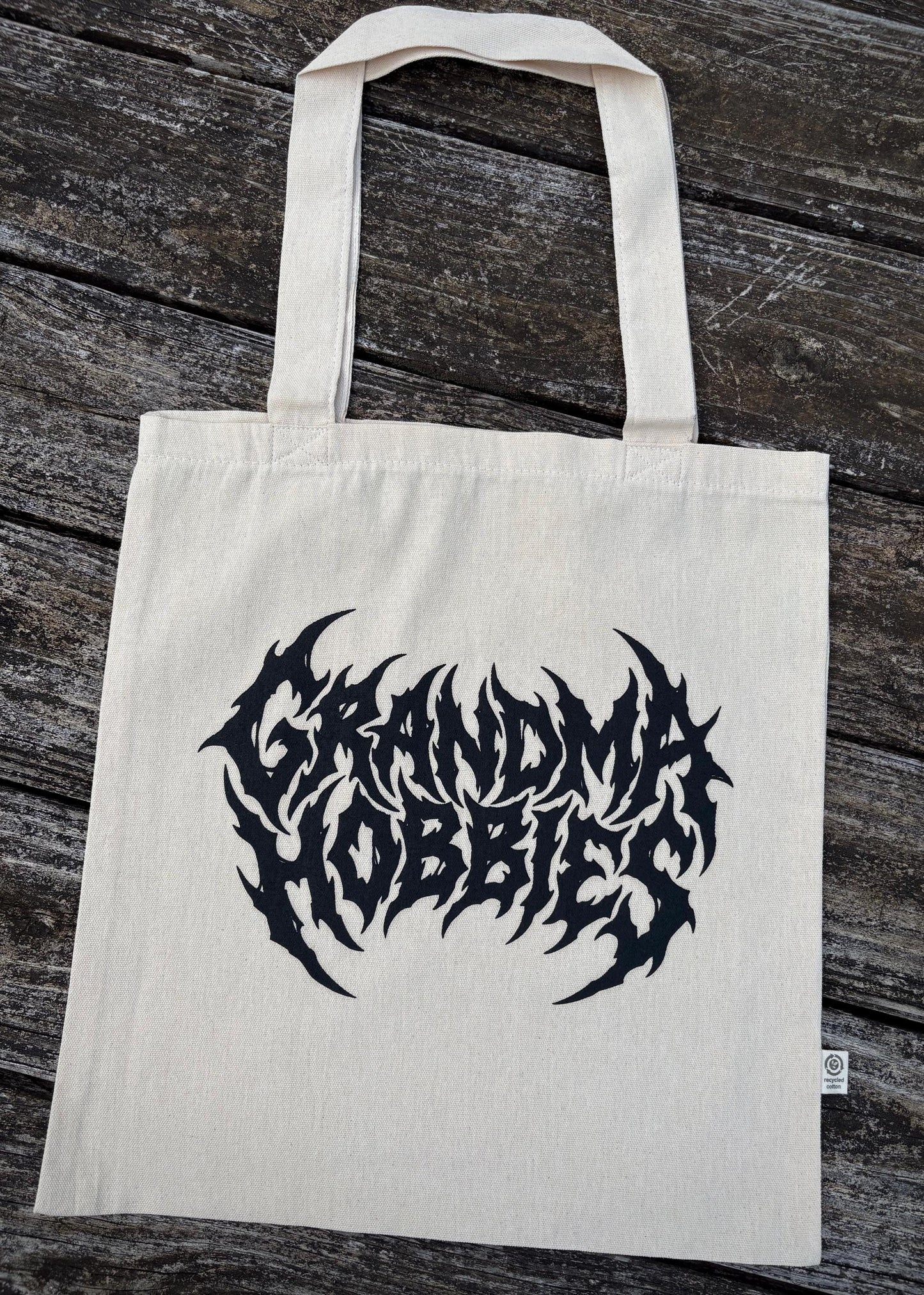 Grandma Hobbies Metal Font Tote Bag