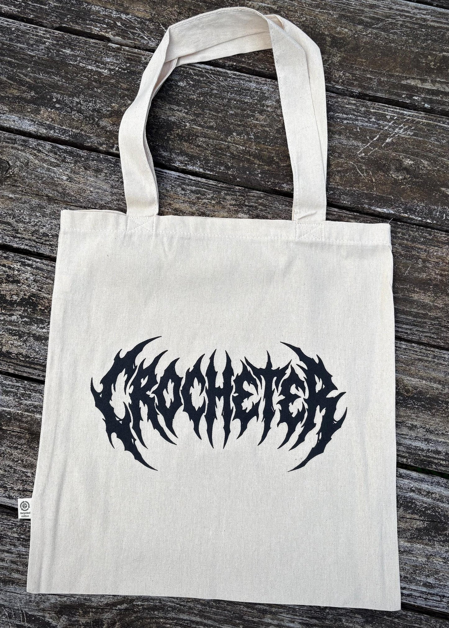 Crocheter Metal Font Tote Bag